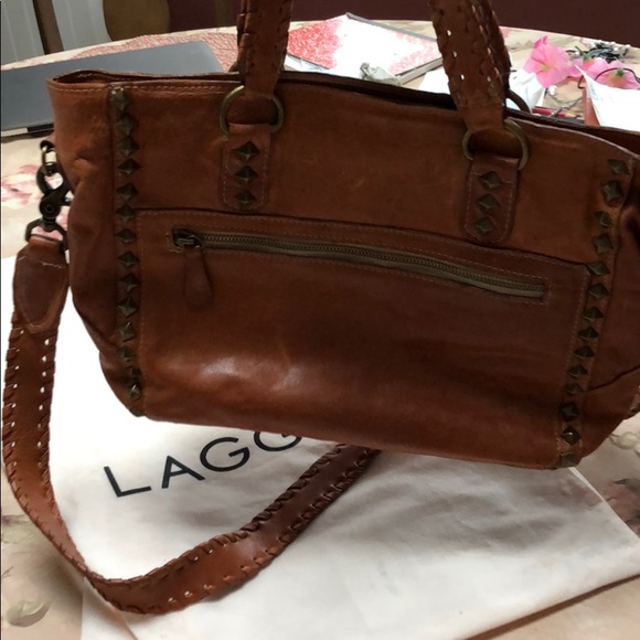 Laggo tan distressed leather grommet pocketbook - Picture 7 of 8